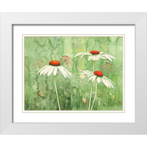 Echinacea two White Modern Wood Framed Art Print with Double Matting by Clema
