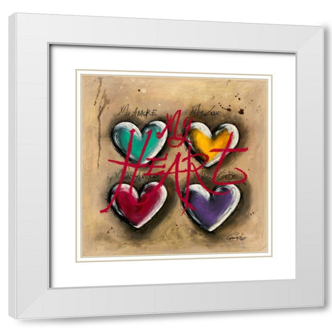 My Heart White Modern Wood Framed Art Print with Double Matting by Mougin, Carine