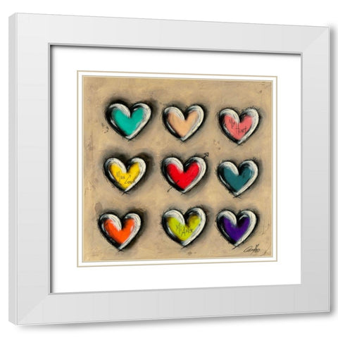 Colored Hearts I White Modern Wood Framed Art Print with Double Matting by Mougin, Carine