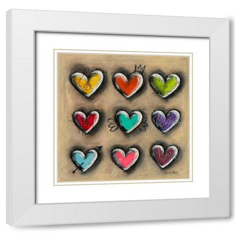 Colored Hearts III White Modern Wood Framed Art Print with Double Matting by Mougin, Carine
