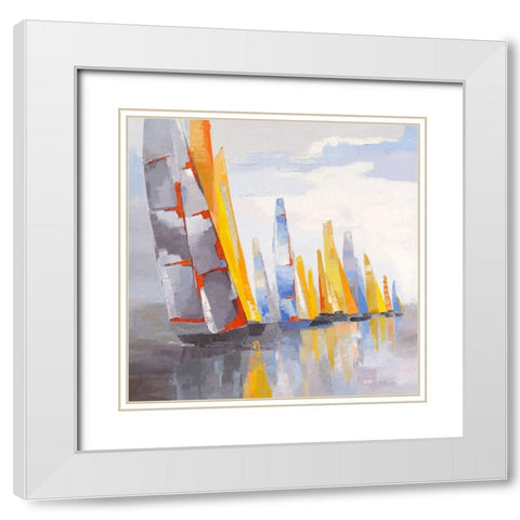 Helios White Modern Wood Framed Art Print with Double Matting by Mauviel, Laurence