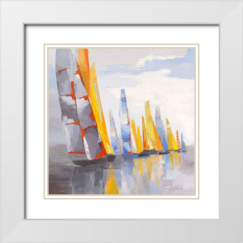 Helios White Modern Wood Framed Art Print with Double Matting by Mauviel, Laurence