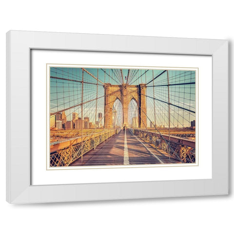 Brooklyn Bridge White Modern Wood Framed Art Print with Double Matting by Haker, Matthias