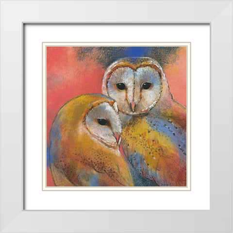 Schleiereulen White Modern Wood Framed Art Print with Double Matting by Botman, Loes