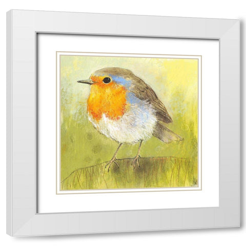 Rotkehlchen White Modern Wood Framed Art Print with Double Matting by Botman, Loes