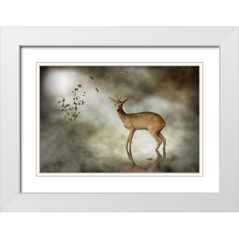 Young Deer White Modern Wood Framed Art Print with Double Matting by Visser, Michiel