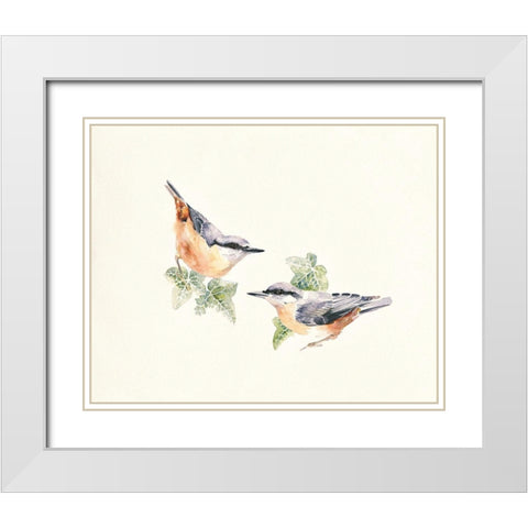 Nuthatches White Modern Wood Framed Art Print with Double Matting by Mayes, Hilary