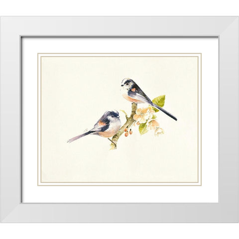 Longtailed Tits White Modern Wood Framed Art Print with Double Matting by Mayes, Hilary
