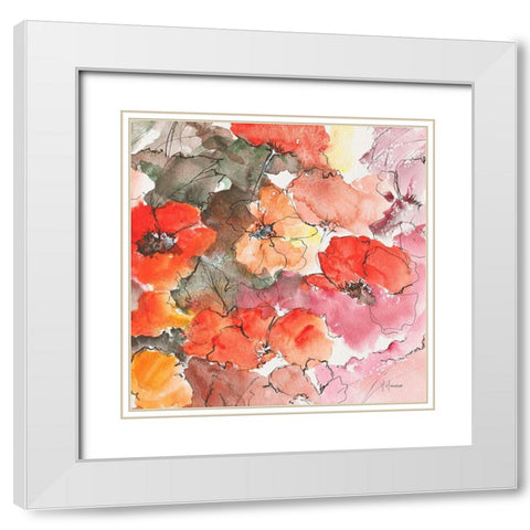 Floraison rouge White Modern Wood Framed Art Print with Double Matting by Manero, Annie