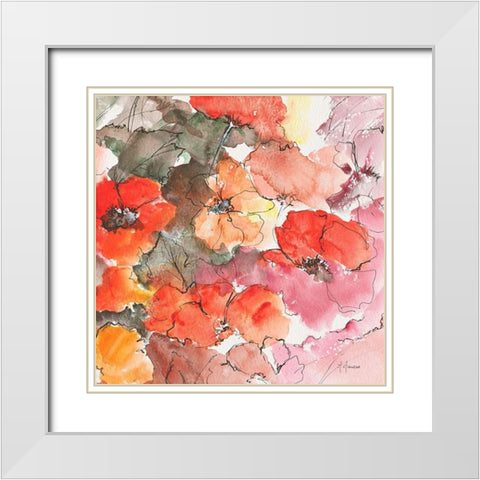 Floraison rouge White Modern Wood Framed Art Print with Double Matting by Manero, Annie