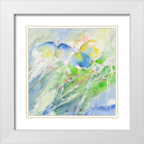 Les deux papillons White Modern Wood Framed Art Print with Double Matting by Manero, Annie