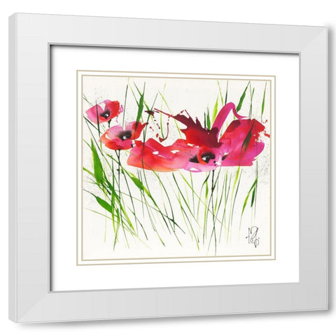 La danse du pavotÂ  I White Modern Wood Framed Art Print with Double Matting by Zacher-Finet, Isabelle