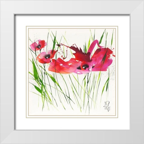 La danse du pavotÂ  I White Modern Wood Framed Art Print with Double Matting by Zacher-Finet, Isabelle