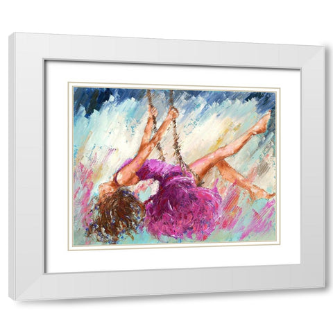 Loiseau sur la branche White Modern Wood Framed Art Print with Double Matting by Catherine M.