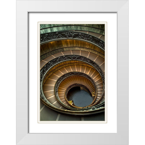 Roman Staircase White Modern Wood Framed Art Print with Double Matting by Ronin