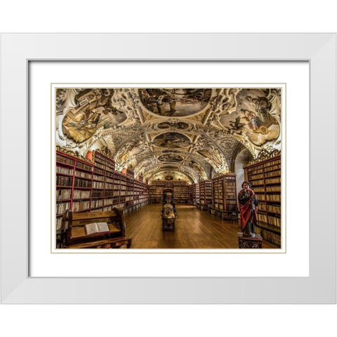 Beautiful old Library White Modern Wood Framed Art Print with Double Matting by Ronin