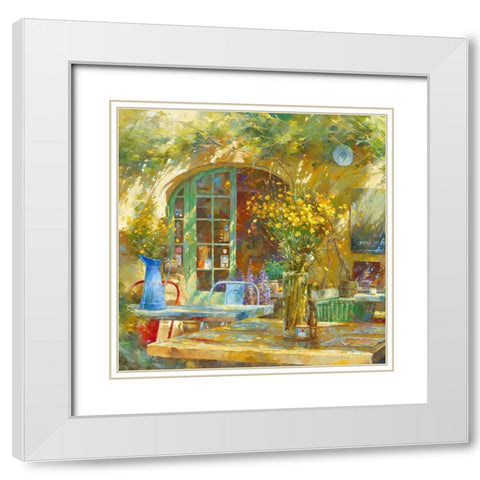 Terrasse - Le petit cafe White Modern Wood Framed Art Print with Double Matting by Messely, Johan
