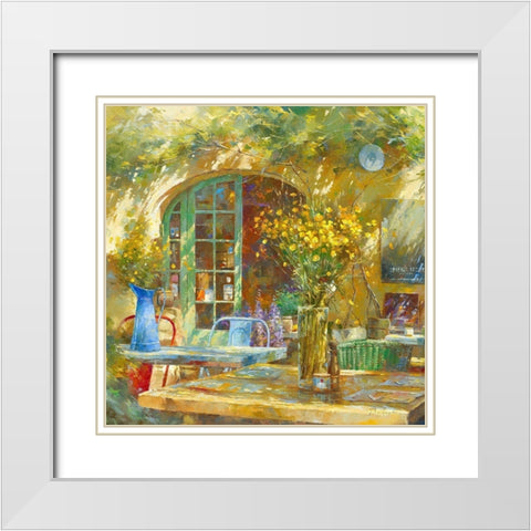 Terrasse - Le petit cafe White Modern Wood Framed Art Print with Double Matting by Messely, Johan