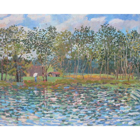 Nimrod Boys Camp Pond White Modern Wood Framed Art Print by Bajility, Andra