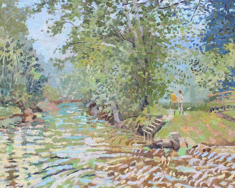 Nimrod Plein Air Painter White Modern Wood Framed Art Print with Double Matting by Bajility, Andras