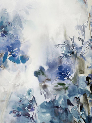 Blue Flowers I  Black Ornate Wood Framed Art Print with Double Matting by Aria K
