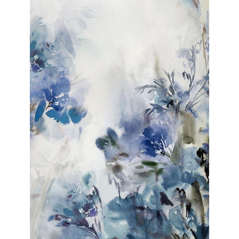 Blue Flowers I  White Modern Wood Framed Art Print by Aria K