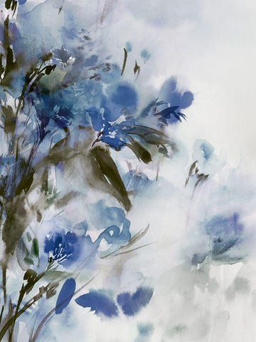 Blue Flowers II Black Ornate Wood Framed Art Print with Double Matting by Aria K