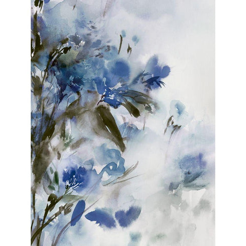 Blue Flowers II Black Modern Wood Framed Art Print by Aria K