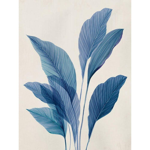 Blue Palm Leaves II Gold Ornate Wood Framed Art Print with Double Matting by Aria K