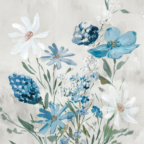 Blue Wild Flowers Gold Ornate Wood Framed Art Print with Double Matting by Aria K