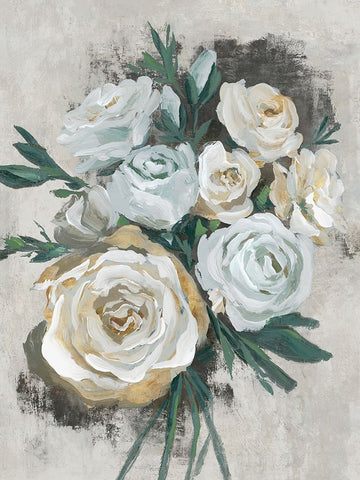 White Bouquet of Florals I White Modern Wood Framed Art Print with Double Matting by Aria K