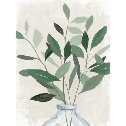Green Leaves Vase I Black Modern Wood Framed Art Print by Aria K
