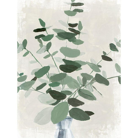 Green Leaves Vase II Black Modern Wood Framed Art Print with Double Matting by Aria K