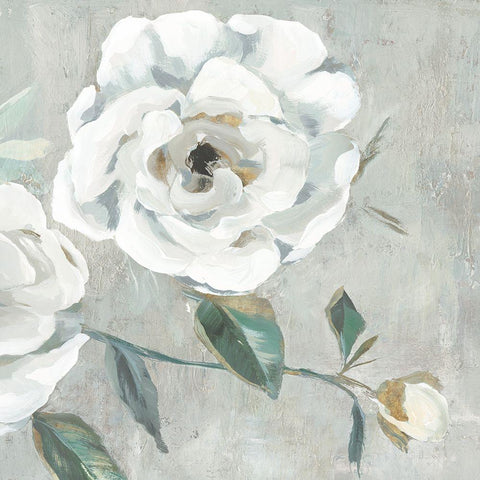 White Floral I Black Modern Wood Framed Art Print with Double Matting by Aria K