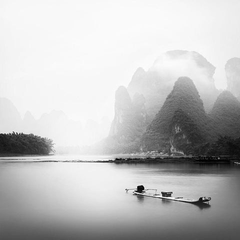 Li River I Black Modern Wood Framed Art Print with Double Matting by Praxis Studio