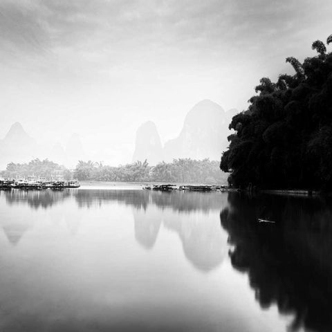 Li River II White Modern Wood Framed Art Print with Double Matting by Praxis Studio