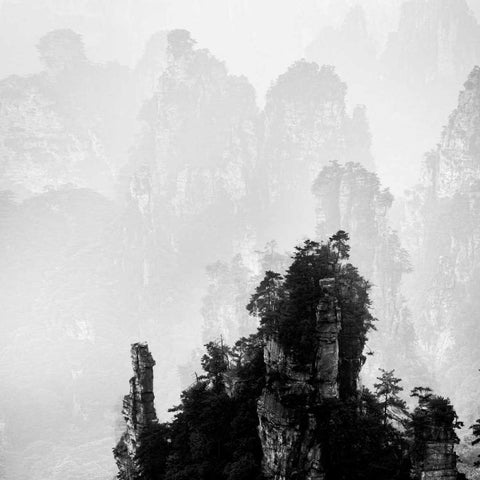 Misty Mountains I White Modern Wood Framed Art Print with Double Matting by Praxis Studio