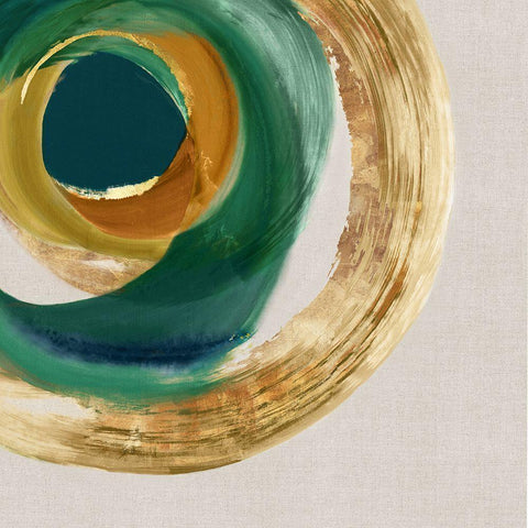 Green Metalic Circle I  Gold Ornate Wood Framed Art Print with Double Matting by Peal, Emma