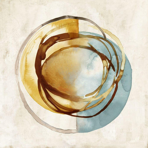 Yellow and Blue Circle  Gold Ornate Wood Framed Art Print with Double Matting by Peal, Emma