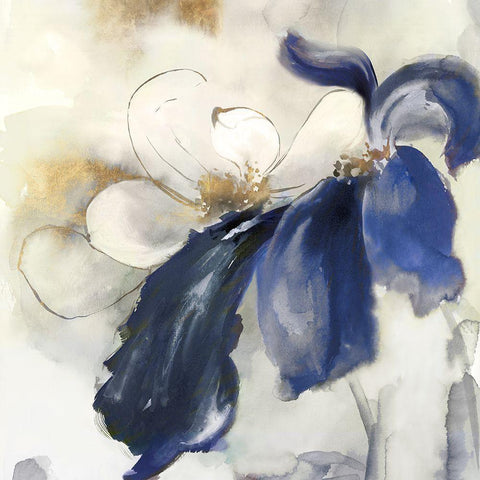 Blue Blossoms Florals II Black Modern Wood Framed Art Print with Double Matting by Black, Alex