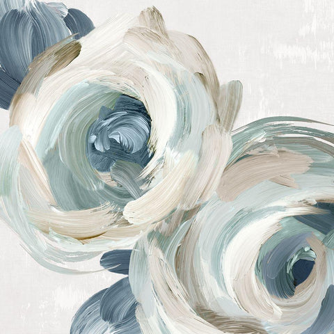 Brsuh Stroke Blue Flowers White Modern Wood Framed Art Print by Black, Alex