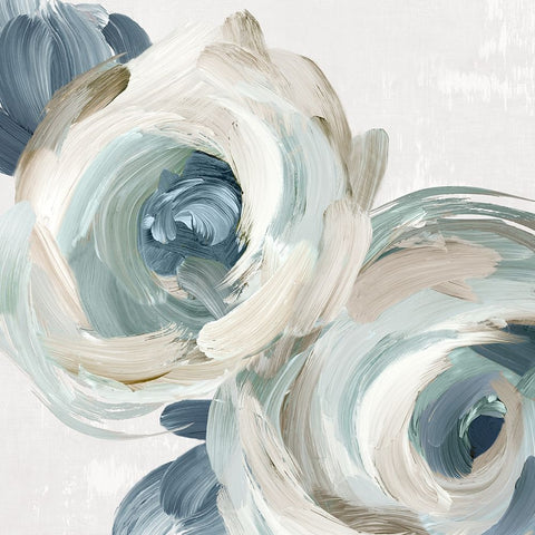 Brsuh Stroke Blue Flowers White Modern Wood Framed Art Print with Double Matting by Black, Alex