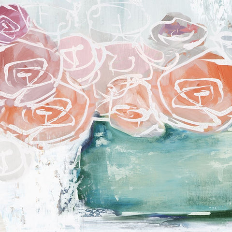 Pink Flowers in Pot White Modern Wood Framed Art Print with Double Matting by Black, Alex