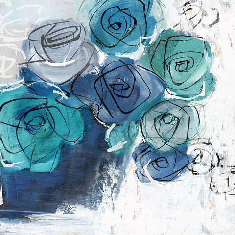 Blue Flowers in Pot Black Modern Wood Framed Art Print with Double Matting by Black, Alex