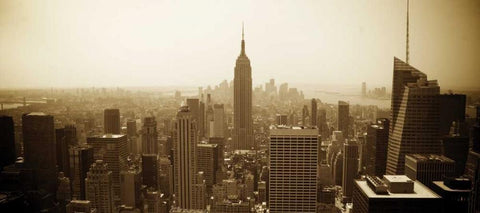 New York Skyline White Modern Wood Framed Art Print with Double Matting by Gannos, Bill