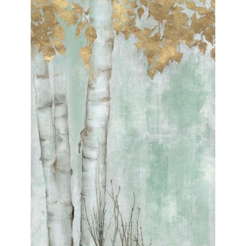 Golden Leaves I White Modern Wood Framed Art Print by Hawksley, Beverley