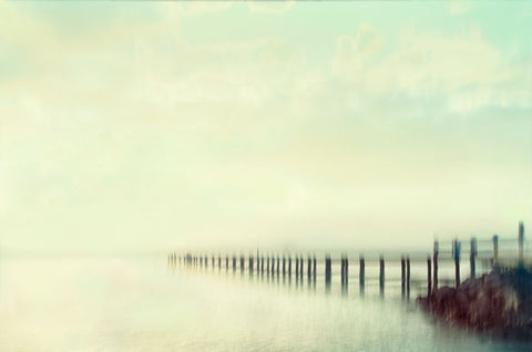 Sunset Beach Bridge  White Modern Wood Framed Art Print with Double Matting by Connolly, Karin