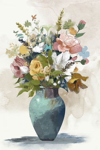 Charming Bouquet Black Modern Wood Framed Art Print by Jacob Q