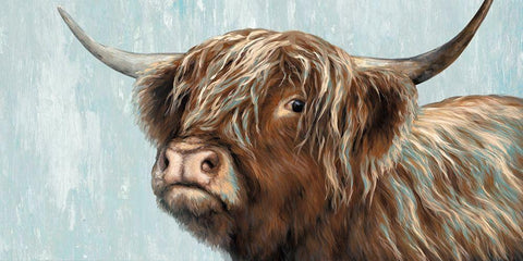Highland Heifer White Modern Wood Framed Art Print with Double Matting by Perejogina, Dina