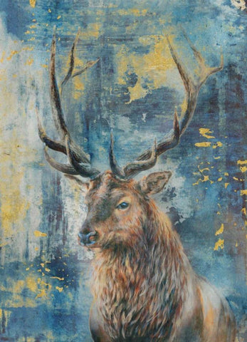 Highland Stag White Modern Wood Framed Art Print with Double Matting by Peregojina, Dina